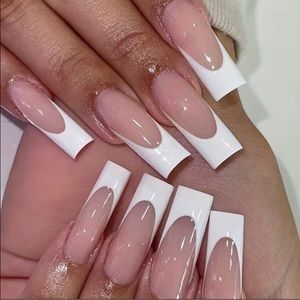 NEW: 24pcs White French Tip, Glossy Nude Ballet Press On Nails